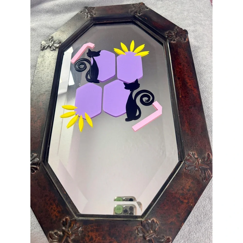 Uttermost Custom Upcycle Octagon Wall Mirror Black Cat Beveled‎ Bronze 22x14